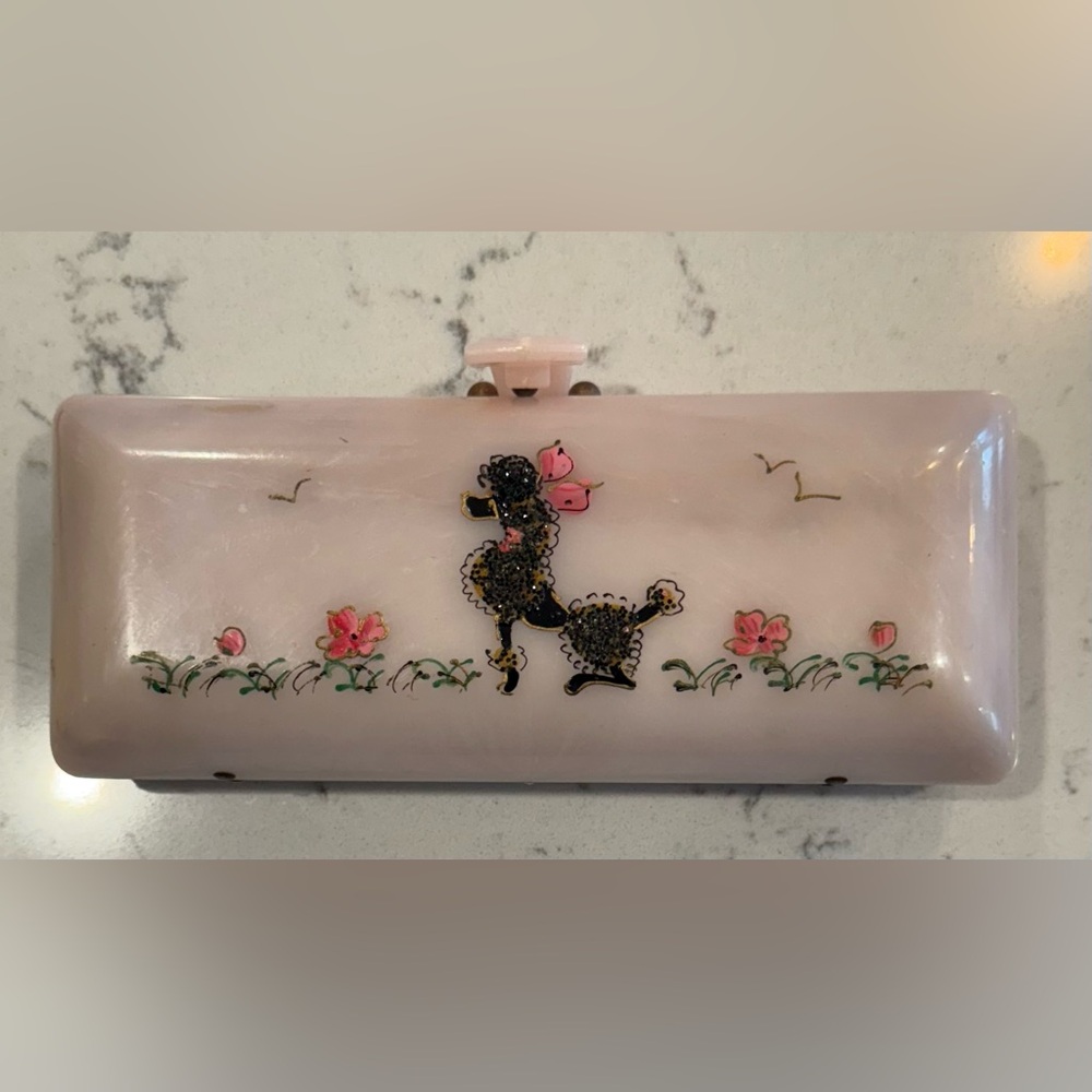 Bakelite Pink Case With Poodle On Front